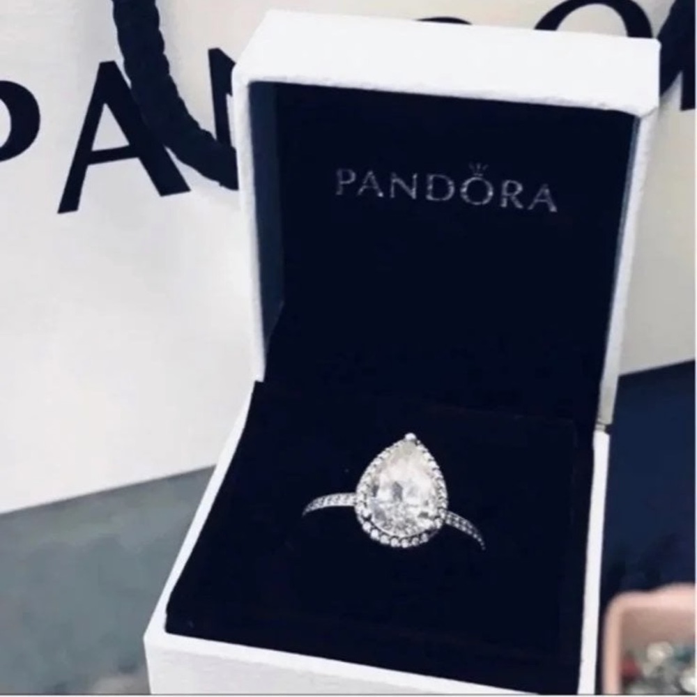 Size 6 PANDORA Sparkling Teardrop Halo Ring - Picture 2 of 8
